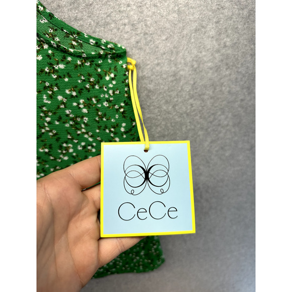 CeCe Womens Blouse Tank Top Size XL Green Floral Tie Shoulder Sleeveless NWT - Picture 7 of 11